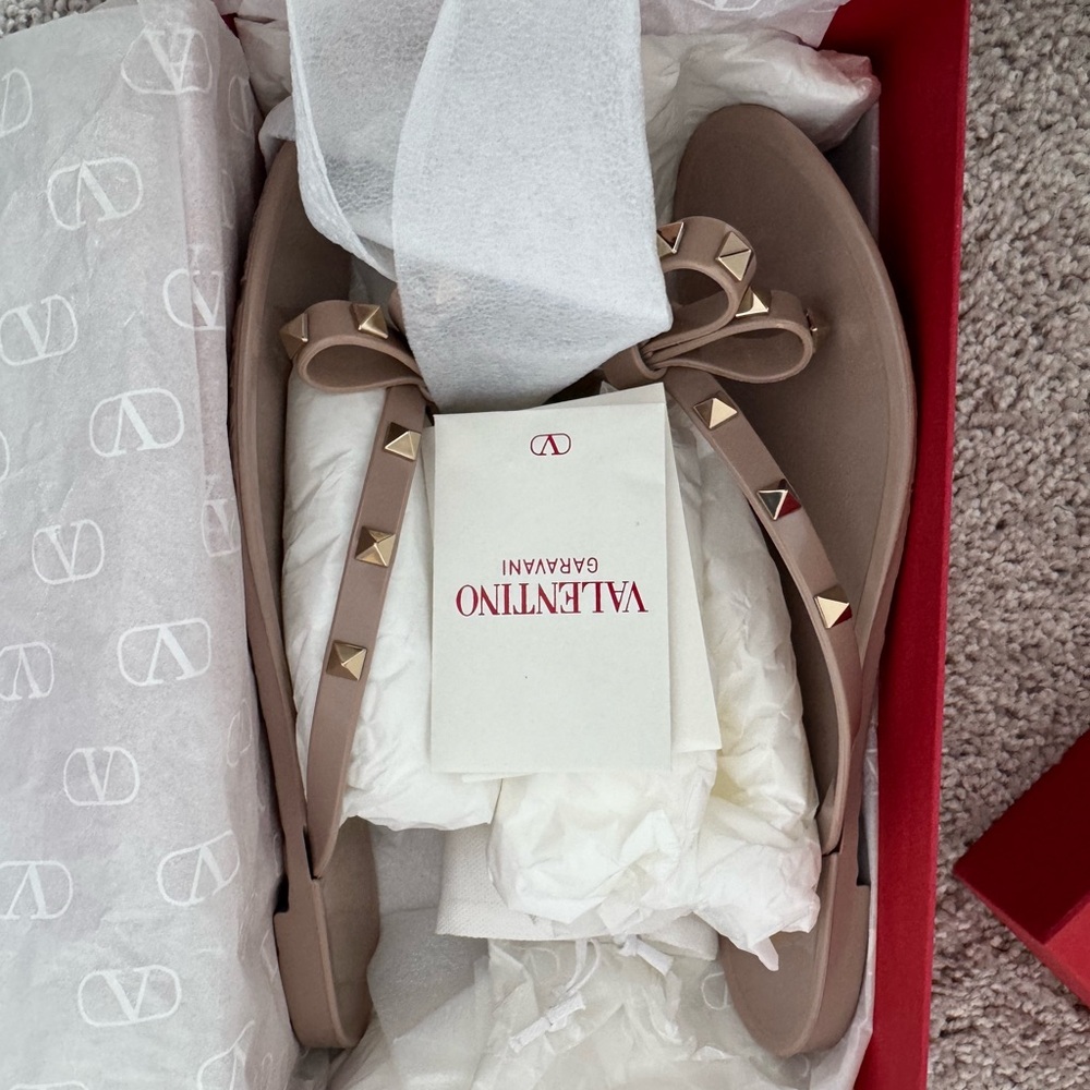 Authentic Valentino Garavani Tan Sandals with Gold Studs